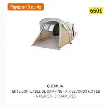 Decathlon Tente gonflable de camping - air secods 6.3 F&B -6 Places -3 chambres offre