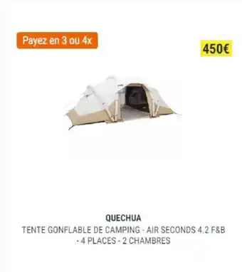 Decathlon Tente Gonflable de camping - air seconds 4.2 F&b - 4 places - 2 chambres offre