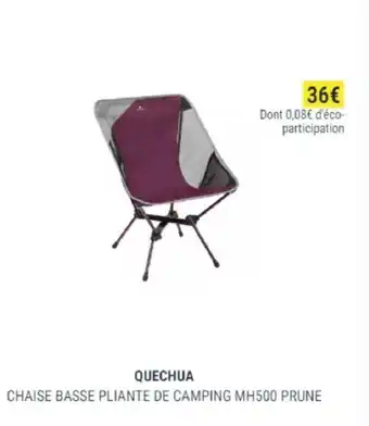 Decathlon Chaise basse pliante de camping MH500 Prune offre