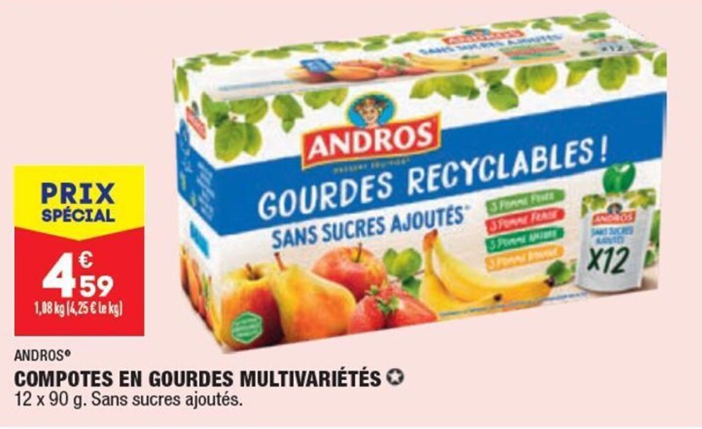 Promo ANDROS compotes en gourdes multivariétés chez ALDI