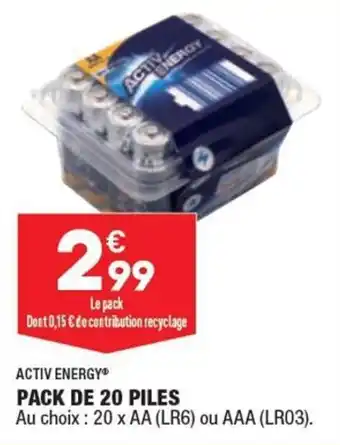 ALDI ACTIV ENERGY pack de 20 piles offre