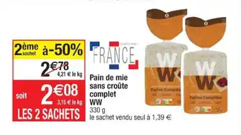 Cora x Carrefour WW pain de mie sans croûte complet offre