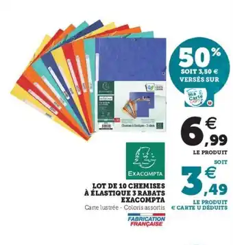 Super U Lot de 10 Chemises à élastiques 3 Rabats Exacompta offre