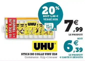 Super U Uhu Stics de Colle Uhu x10 offre