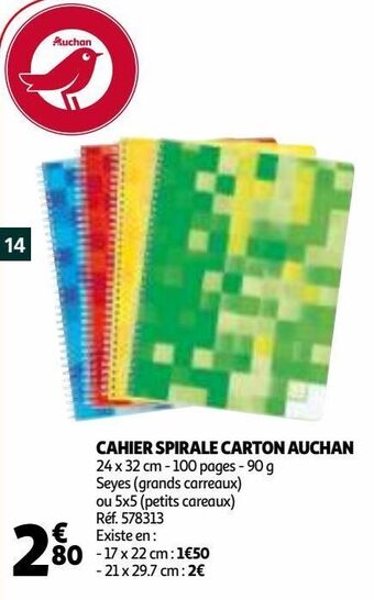 Auchan Cahier spirale carton auchan offre
