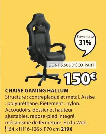 JYSK Chaise gaming hallum offre