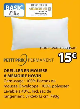 JYSK PETIT PRIX PERMANENT oreiller en mousse à mémoire hovin offre