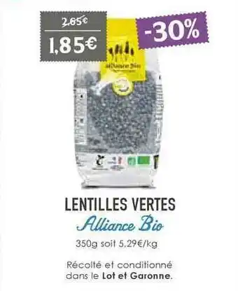 Naturalia Lentilles Vertes Alliance Bio offre