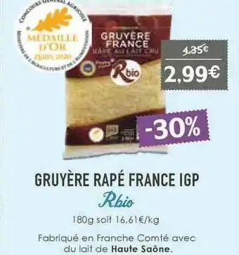 Naturalia Gruyère Râpé France Igp Rbio offre