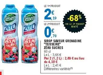 E.Leclerc Sirop Saveur Grenadine Teisseire Zéro SUCRES offre