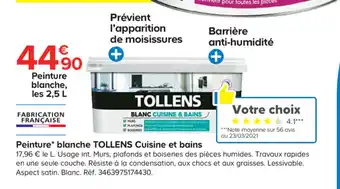 Castorama Peinture blanche Tollens Cuisine et bains offre