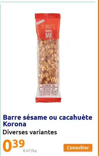 Action Barre Sésame Ou Cacahuète Korona offre