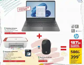 Hp ordinateur de bureau et imprimante multifonction et souris sans fil 220 noir