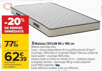 Carrefour Matelas ceylan 90 x 190 cm offre