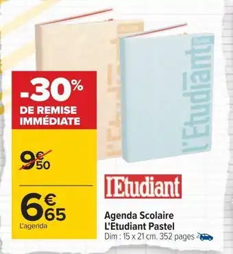 Carrefour L'etudiant agenda scolaire pastel offre