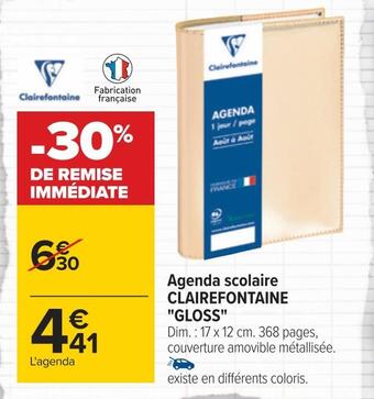 Carrefour Clairefontaine agenda scolaire "gloss" offre