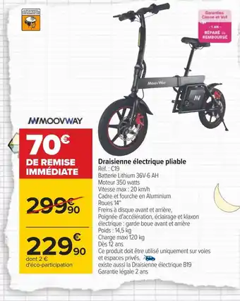 Carrefour Moovway draisienne électrique pliable offre
