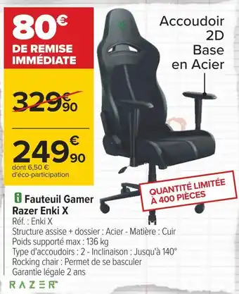 Carrefour Razer fauteuil gamer razer enki x offre