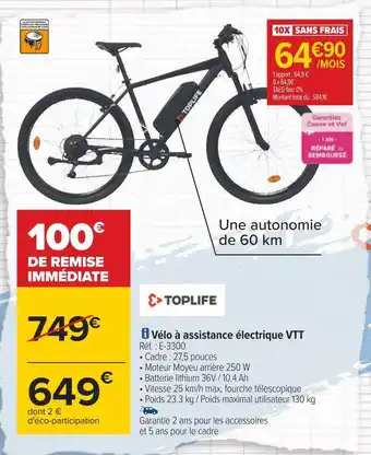 Carrefour Toplife vélo à assistance électrique vtt offre