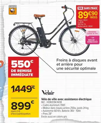 Carrefour Velair vélo de ville avec assistance électrique offre