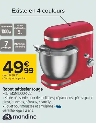 Carrefour Mandine robot pâtissier rouge offre