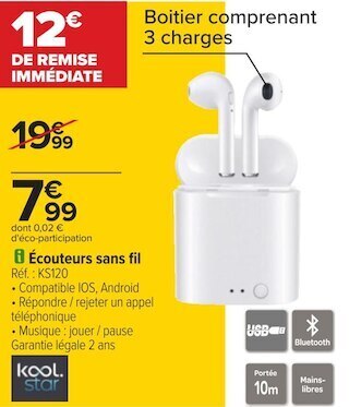 Carrefour Kool star écouteurs sans fil offre