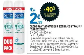 E.Leclerc Déodorant Atomiseur Extra Con Trol Sanex Zéro offre