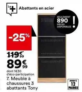 BUT 7. meubles à chaussures 3 abattants tony offre