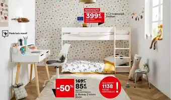BUT Lit superposé esteban, bureau 2 tiroirs snow offre