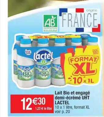 Cora x Carrefour Lait bio et engagé demi-écrémé uht lactel offre