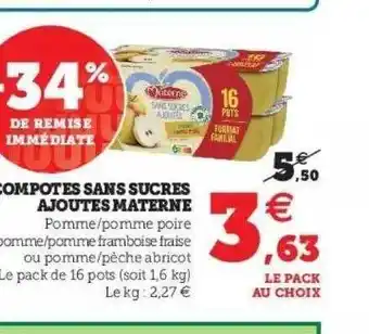 Hyper U Compotes sans sucres ajoutes materne offre