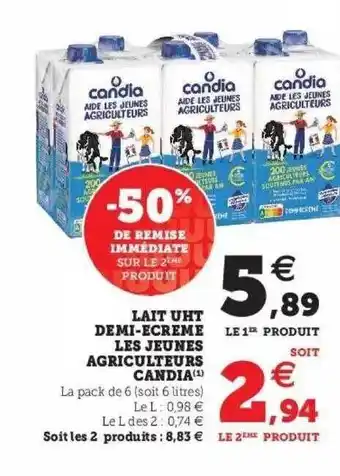 Hyper U Lait uht demi-ecreme les jeunes agriculteurs candia offre