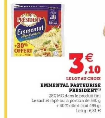 Hyper U Emmental pasteurise president offre