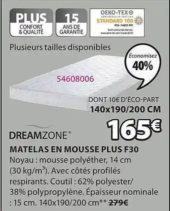 JYSK Matelas en mousse plus f30 offre