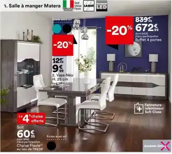 BUT Salle à manger matera : chaise flavie, vase néo h. 25 cm, buffet 4 portes modern living offre
