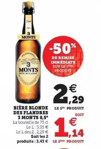 Hyper U Bière blonde des flandres 3 monts 8,5° offre