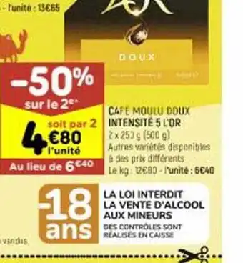 Leader Price Café moulu doux intensité 5 l'or offre