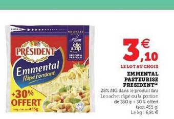 U Express Emmental pasteurisé président offre