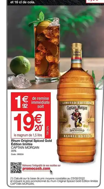 Promocash Rhum original spiced gold édition limitée captain morgan offre
