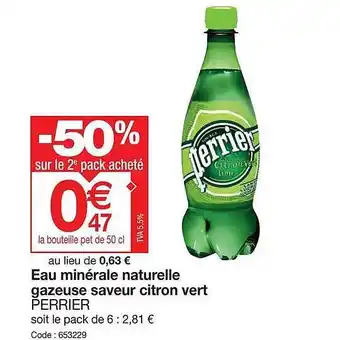 Promocash Eau minérale naturelle gazeuse saveur citron vert perrier offre