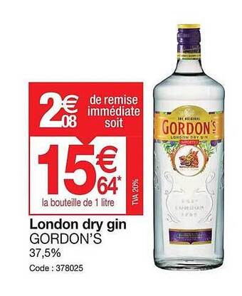 Promocash London dry gin gordon's offre
