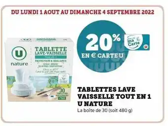 Super U Tablettes lave vaisselle tout en 1 u nature offre