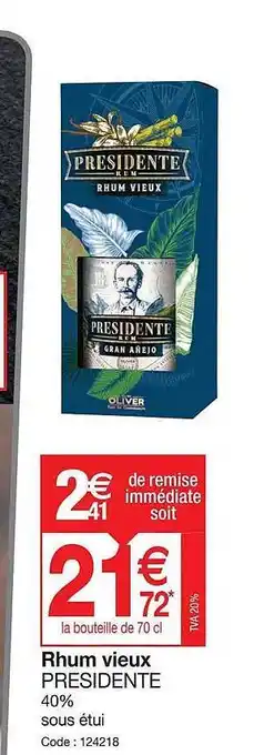 Promocash Rhum vieux président offre