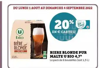 Super U Bière blonde pur malte u bio 4,7° offre
