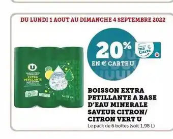 Super U Boisson extra pétillante à base d'eau minérale saveur citron-citron vert u offre