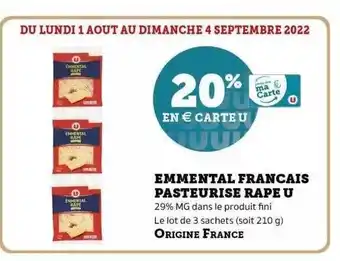 Super U Emmental français pasteurisé râpé u offre