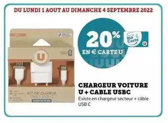 Super U Chargeur voiture u + câble usbc offre