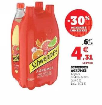 Super U Schweppes agrumes offre