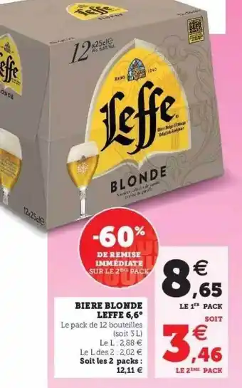 Super U Bière blonde leffe 6,6° offre