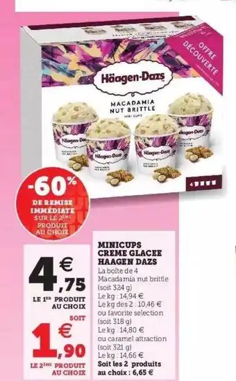 Super U Minicups crème glacée häagen dazs offre